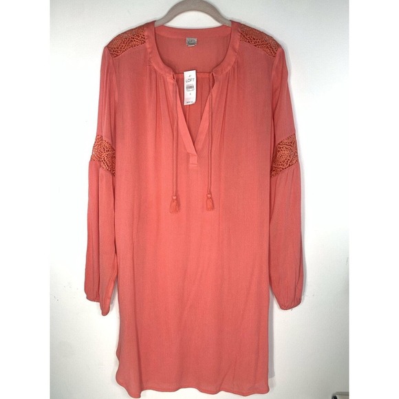 Ann Taylor LOFT Beach Tunic Swim Cover Up Small Coral Orange Dress NWT - Picture 1 of 9